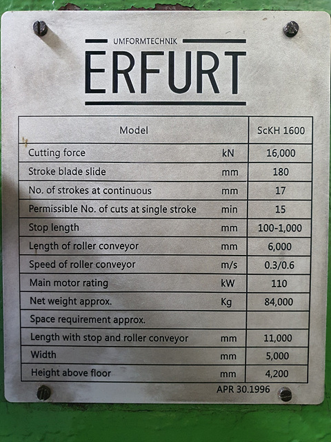 Erfurt 중고 환봉절단기 1600톤