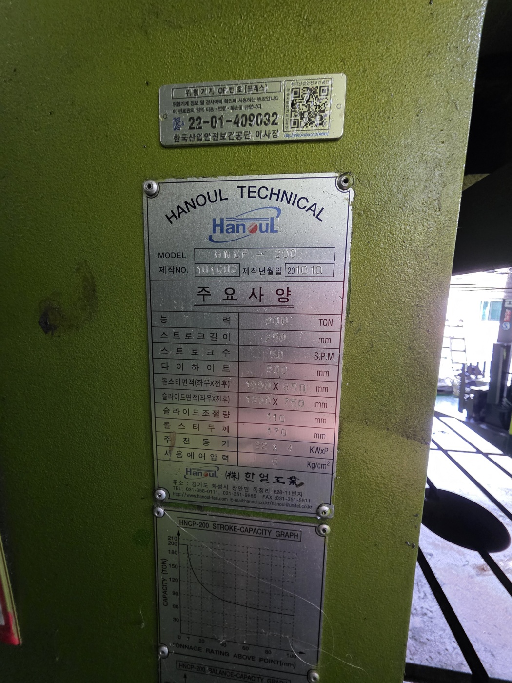 한얼 C형프레스 200톤 (2010년 10월) 동일사양 2식