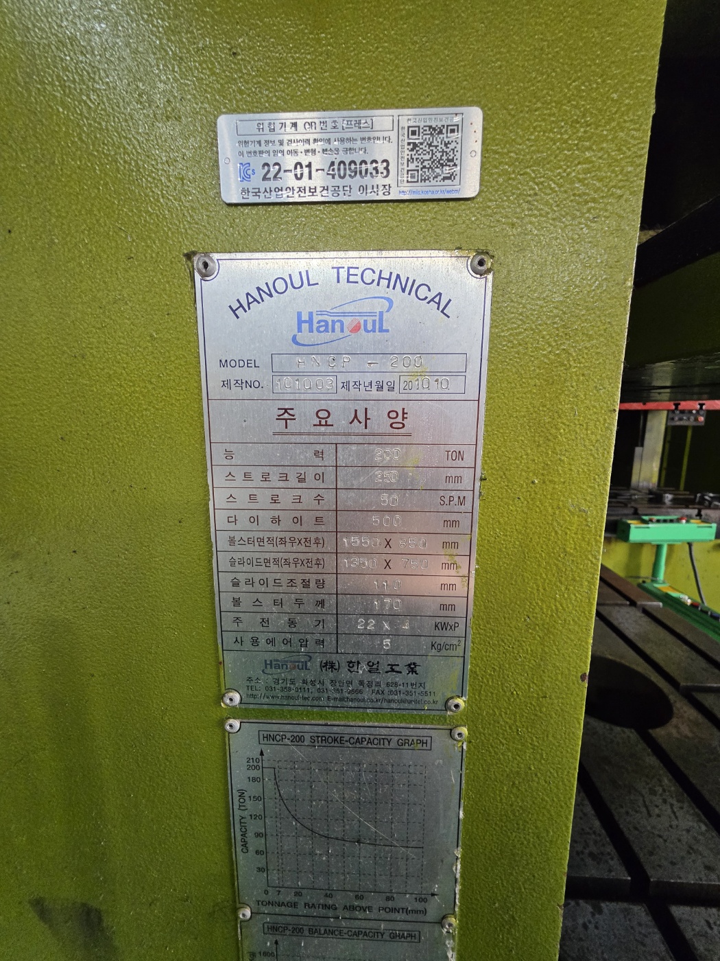 한얼 C형프레스 200톤 (2010년 10월) 동일사양 2식